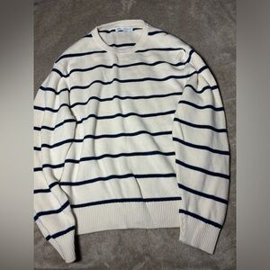 Zara Kids Striped Crewneck Sweater - Cream with Navy Stripes